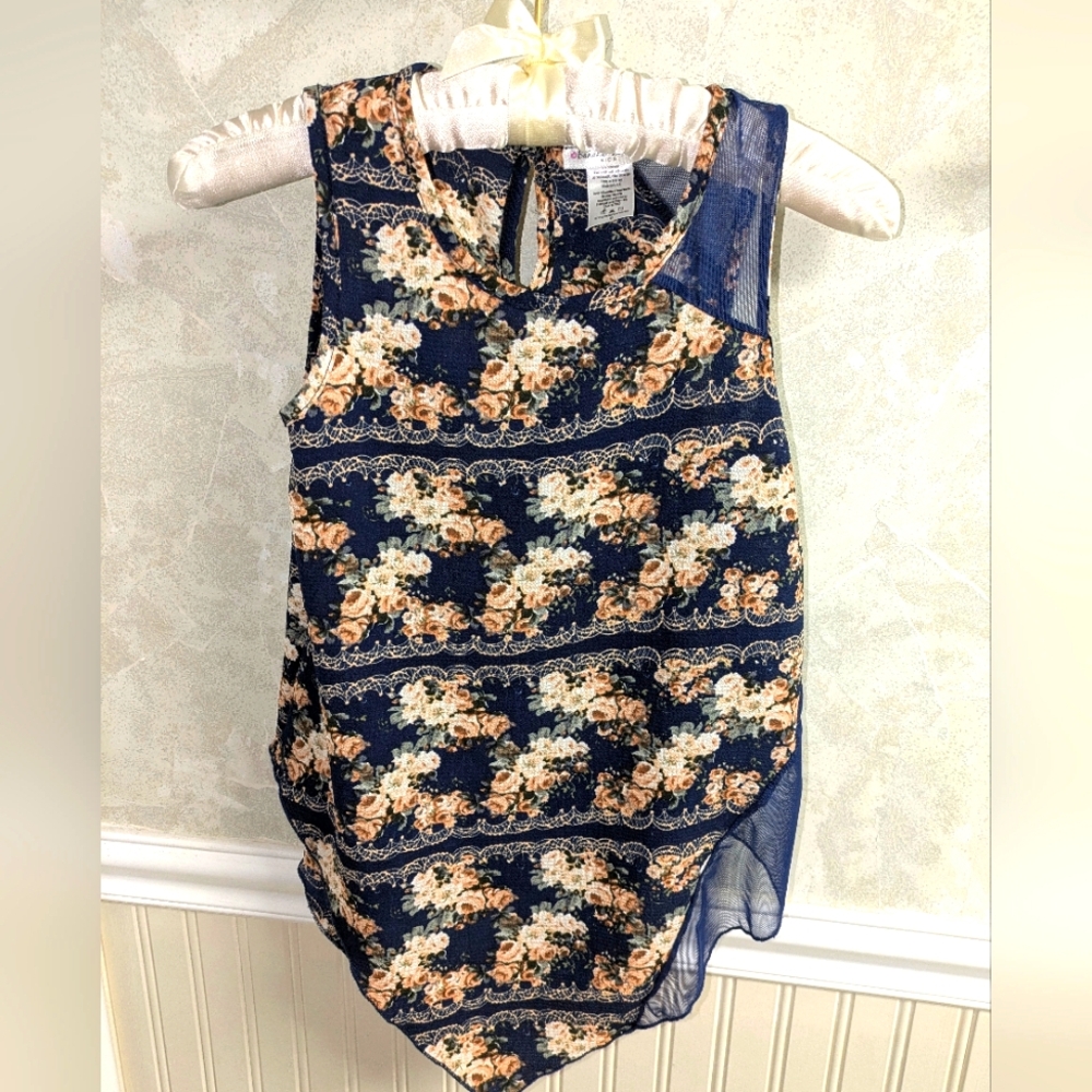 Floral Sleeveless Top - Navy and Cream